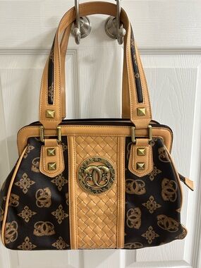 Sharif Chocolate Brown & Tan Vintage Satchel with Original Sharif Dustbag